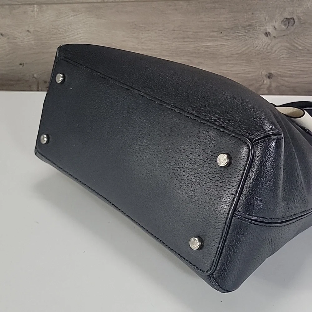 kate spade Black Leather Satchel with Ivory Bow Accent